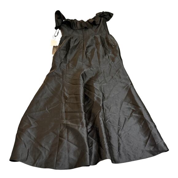 NWT Alfred Sung Black Gown SZ 14 R Women Off Shoulder Ruffle Neck Satin Trumpet - Picture 4 of 14